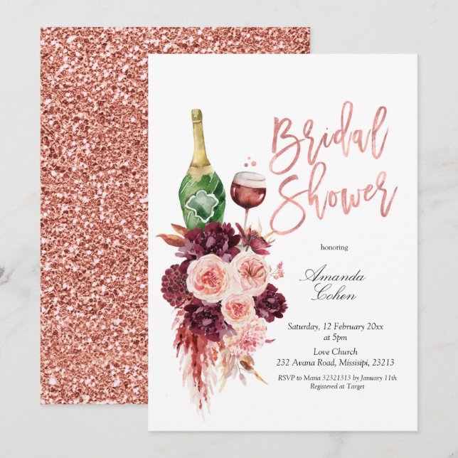 Invitation à la douche nuptiale Blush et Marsala (Devant / Derrière)