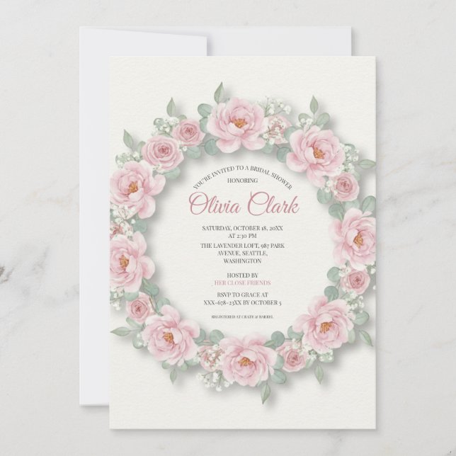 Invitation à la douche nuptiale Blush Peony Rose W (Devant)