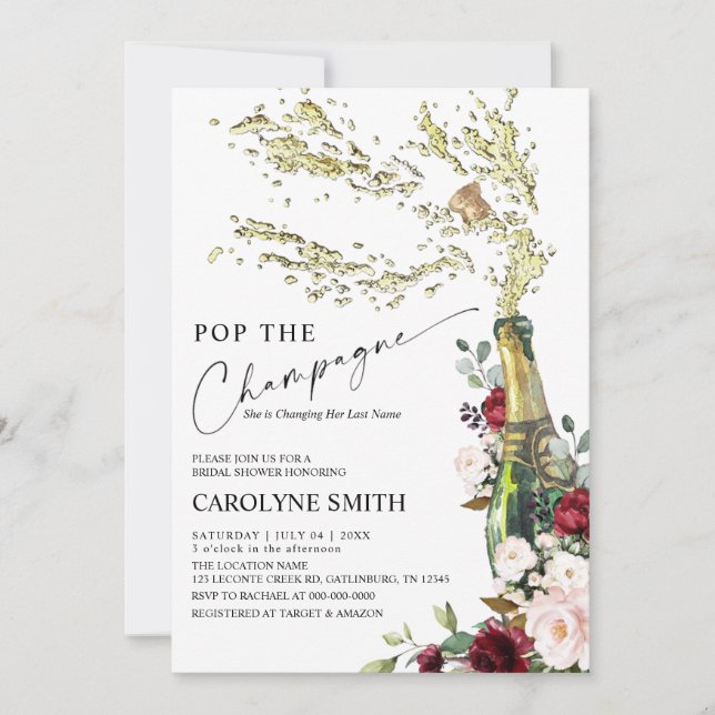 Invitation à la douche nuptiale bouteille de champ (Devant)