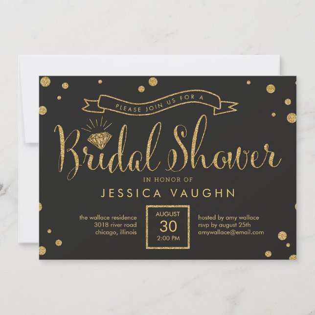 Invitation à la douche nuptiale brillante - Gold n (Devant)