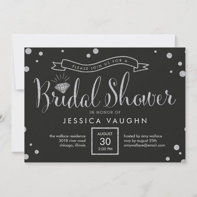 Invitation à la douche nuptiale brillante - Noir (Devant)