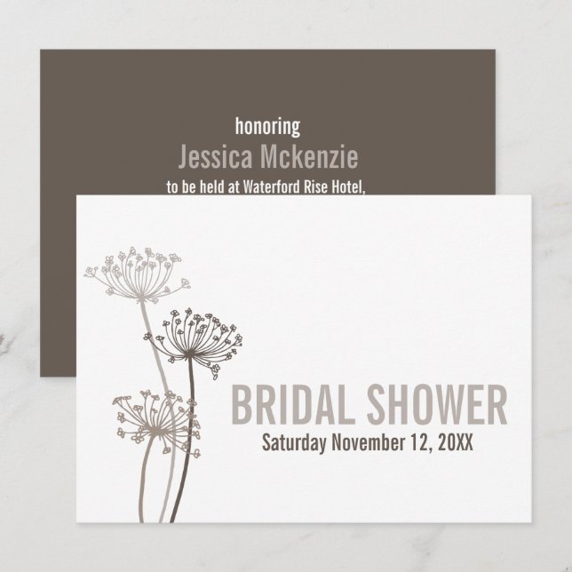 Invitation à la douche nuptiale brune moderne Cher (Devant / Derrière)