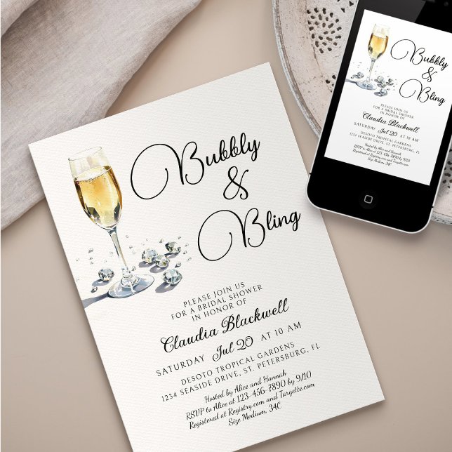 Invitation à la douche nuptiale Bubbly Bling (Créateur téléchargé)
