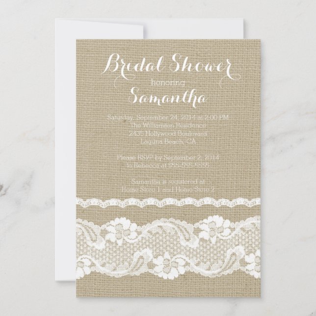 Invitation à la douche nuptiale Burlap & dentelle  (Devant)