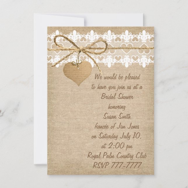 Invitation à la douche nuptiale Burlap et Lace (Devant)