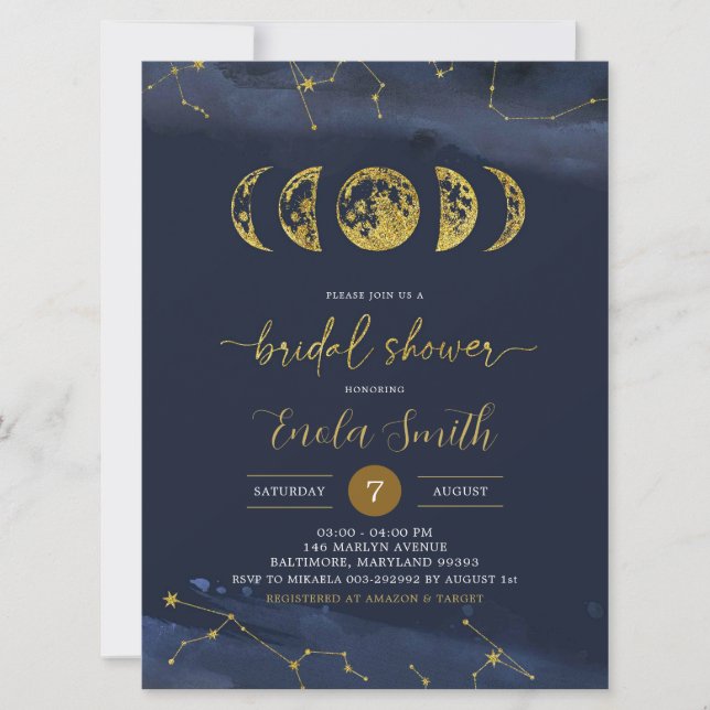 Invitation à la douche nuptiale céleste de la lune (Devant)
