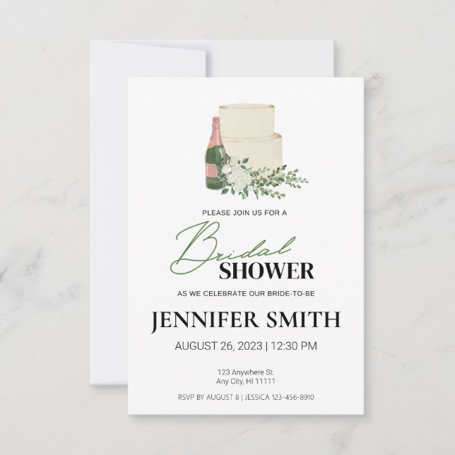Invitation à la douche nuptiale Champagne & Cake (Devant)