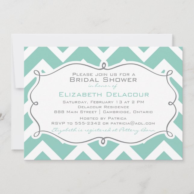 Invitation à la douche nuptiale Chevron blanc et b (Devant)