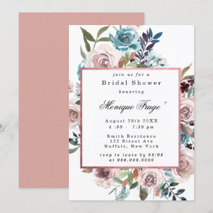 Invitation à la douche nuptiale Chic Rose et Turqu