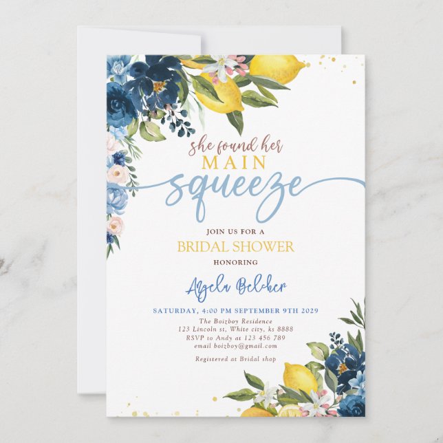 Invitation à la douche nuptiale Citron bleu (Devant)