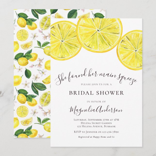 Invitation à la douche nuptiale Citrus citron (Devant / Derrière)