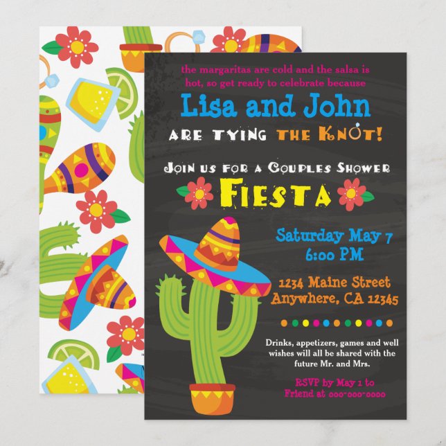 Invitation à la douche nuptiale - Couples, Fiesta (Devant / Derrière)