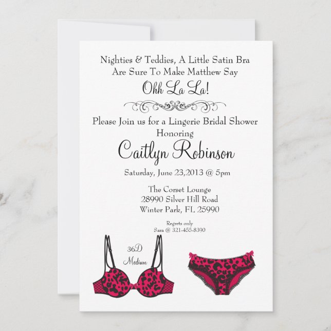 Invitation à la douche nuptiale Cute Chic Lingerie (Devant)