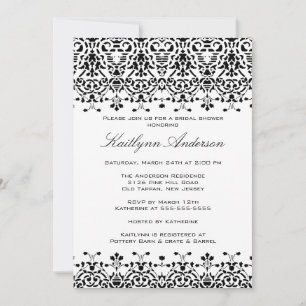 Invitation à la douche nuptiale Damas blanche et n