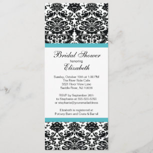 Invitation à la douche nuptiale Damas Turquoise Bl