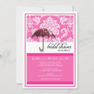 Invitation à la douche nuptiale Damask à Fuchsia