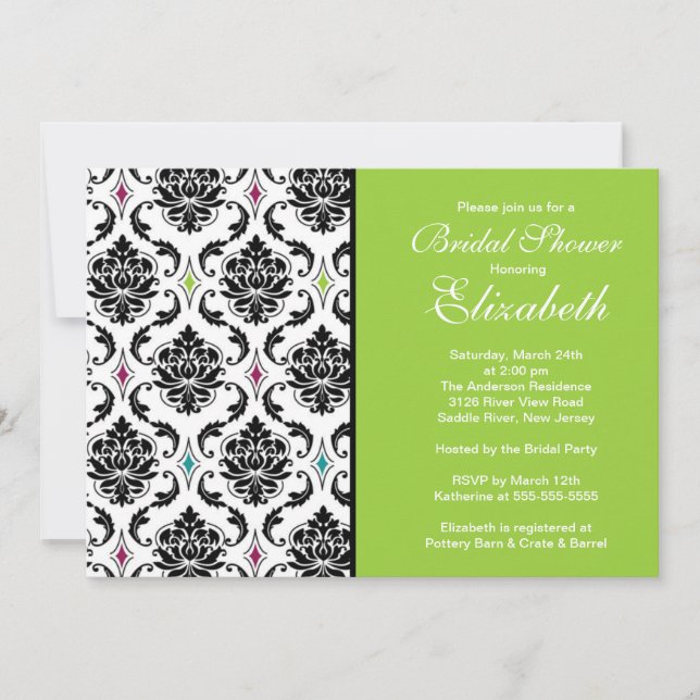 Invitation à la douche nuptiale Damask Black & Gre (Devant)
