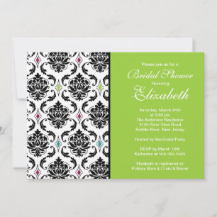 Invitation à la douche nuptiale Damask Black & Gre