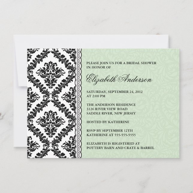 Invitation à la douche nuptiale Damask Black & Gre (Devant)