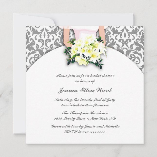 Invitation à la douche nuptiale d'argent et de jau (Devant)