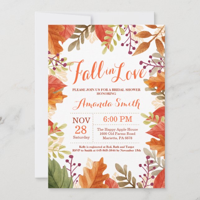 Invitation à la douche nuptiale d'automne (Devant)