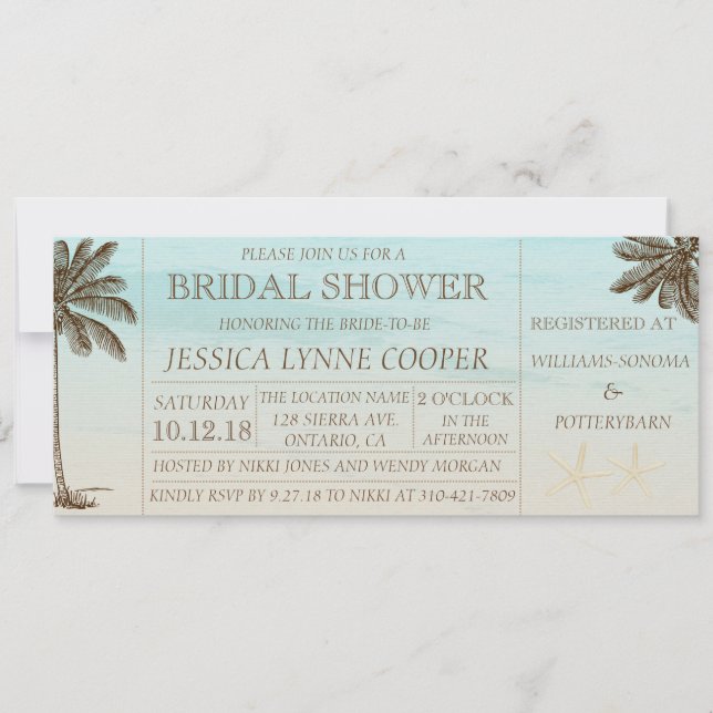Invitation à la douche nuptiale de Beach Palm (Devant)