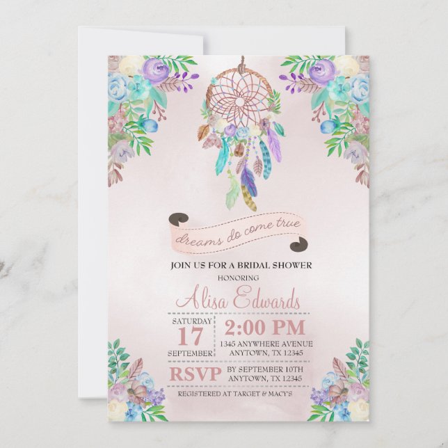 Invitation à la douche nuptiale de Boho Dreamcatch (Devant)