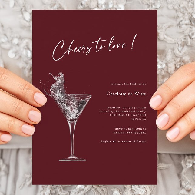 Invitation à la douche nuptiale de Bourgogne - Bra (Elegant Burgundy Cheers To Love Bridal Shower Invitation)