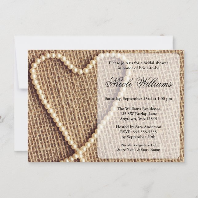 Invitation à la douche nuptiale de Burlap Pearl He (Devant)