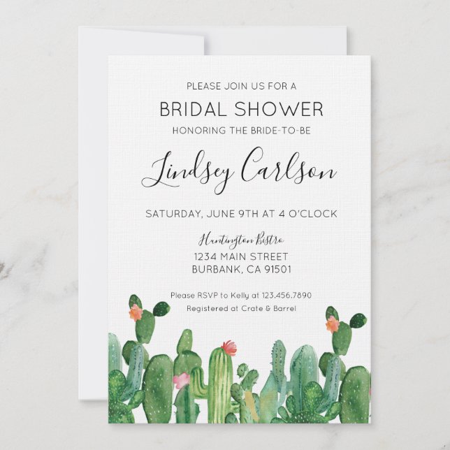 Invitation à la douche nuptiale de Cactus (Devant)