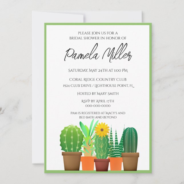 Invitation à la douche nuptiale de Cactus (Devant)