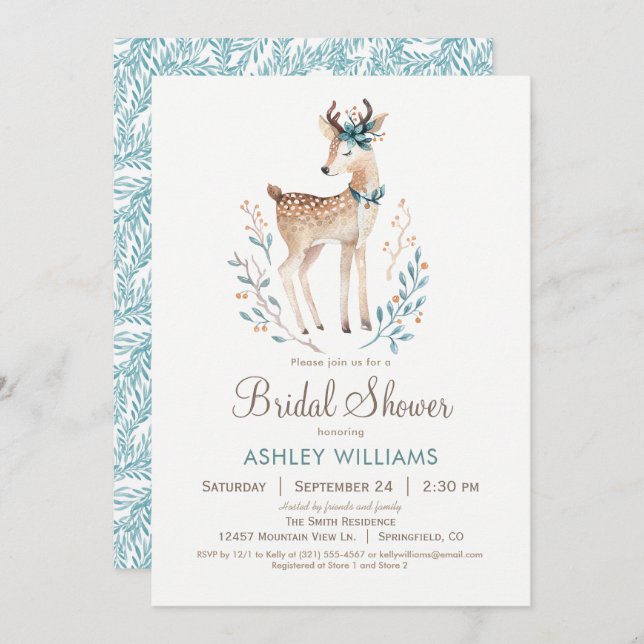Invitation à la douche nuptiale de cerfs de bois (Devant / Derrière)