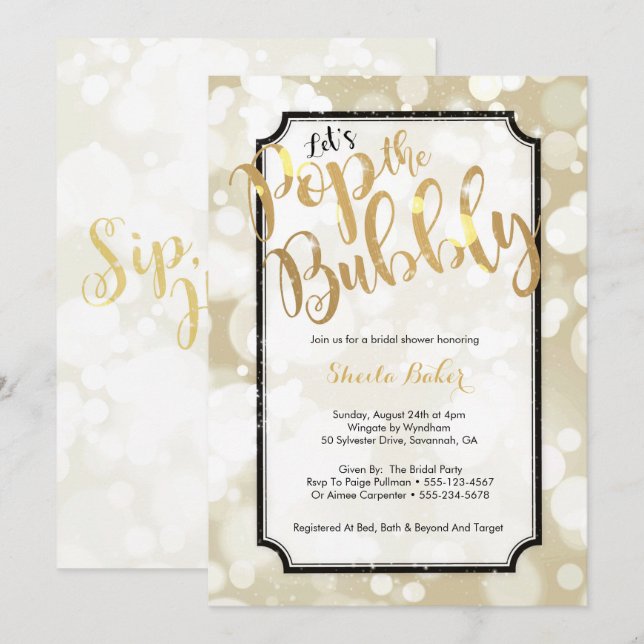 Invitation à la douche nuptiale de Champagne - Pop (Devant / Derrière)