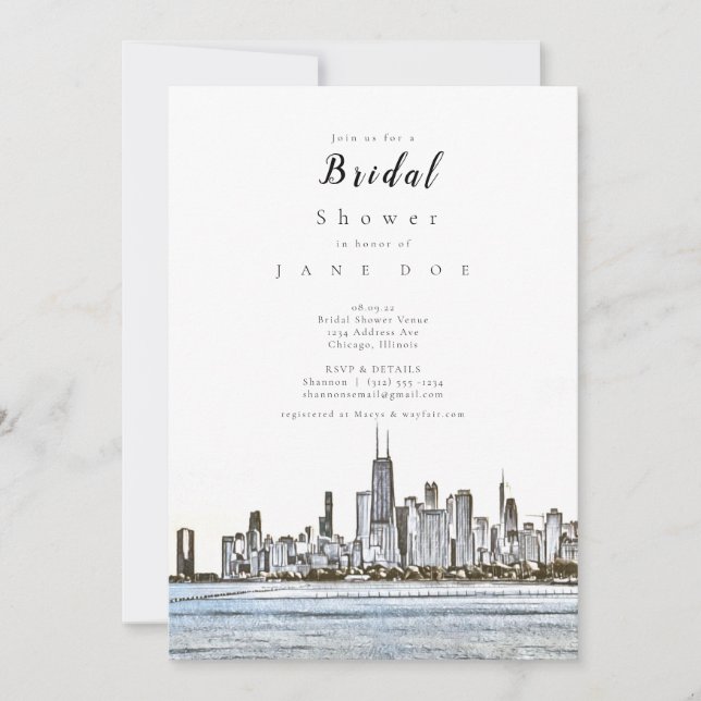 Invitation à la douche nuptiale de Chicago Skyline (Devant)