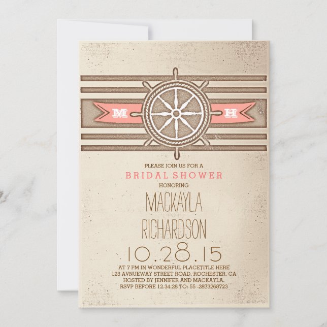 Invitation à la douche nuptiale de corail nautique (Devant)