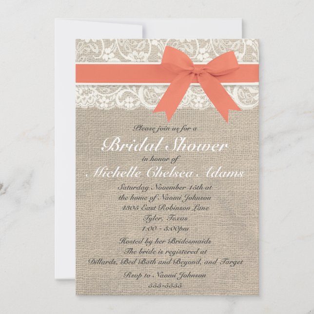Invitation à la douche nuptiale de Coral Lace Burl (Devant)