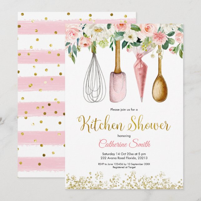 Invitation à la douche nuptiale de cuisine florale (Devant / Derrière)
