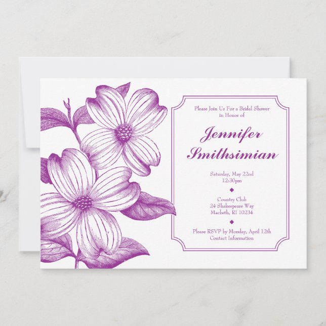 Invitation à la douche nuptiale de Dogwood (Devant)