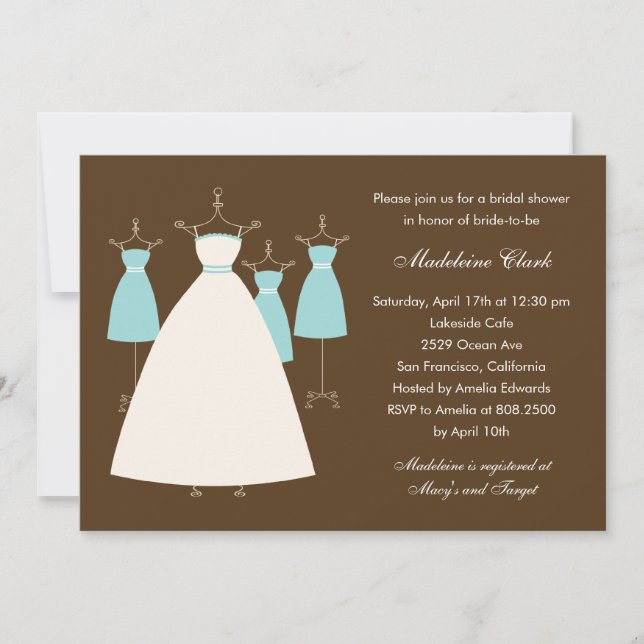 Invitation à la douche nuptiale de Gowns - Turquoi (Devant)