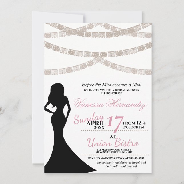 Invitation à la douche nuptiale de la mariée (Devant)