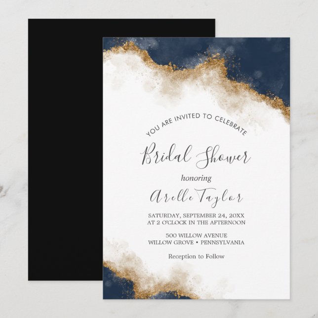 Invitation à la douche nuptiale de la marine Abstr (Devant / Derrière)