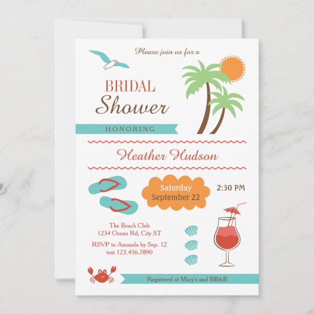 Invitation à la douche nuptiale de la plage d'été (Devant)