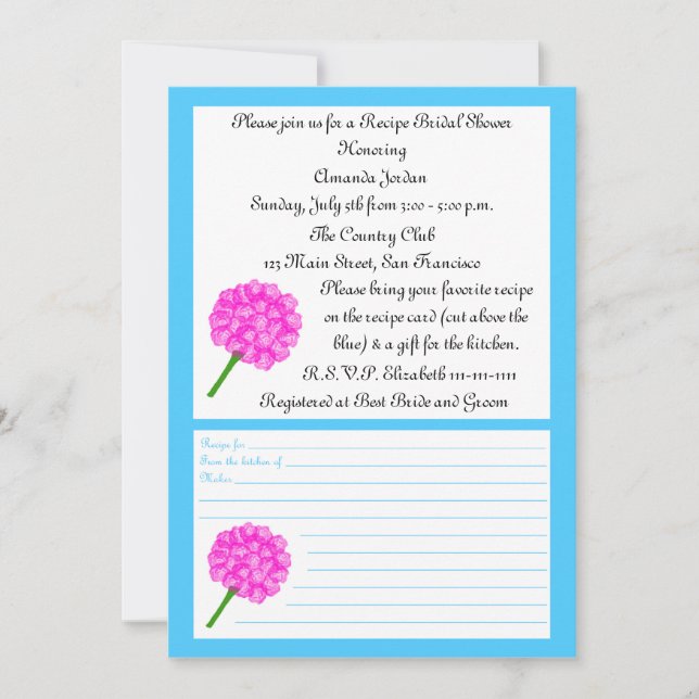 Invitation à la douche nuptiale de la recette - Ca (Devant)
