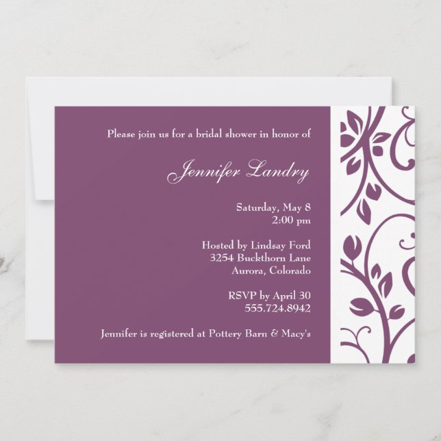 Invitation à la douche nuptiale de la vigne floral (Devant)