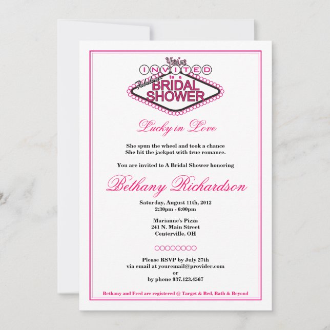 Invitation à la douche nuptiale de Las Vegas - Ros (Devant)