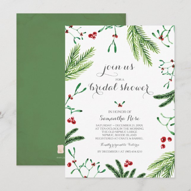 Invitation à la douche nuptiale de Noël (Devant / Derrière)