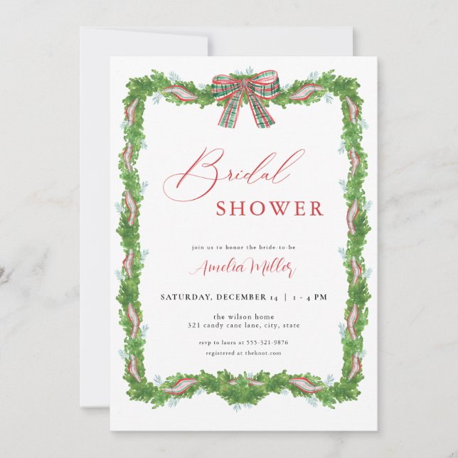 Invitation à la douche nuptiale de Noël Plaid Bow (Devant)