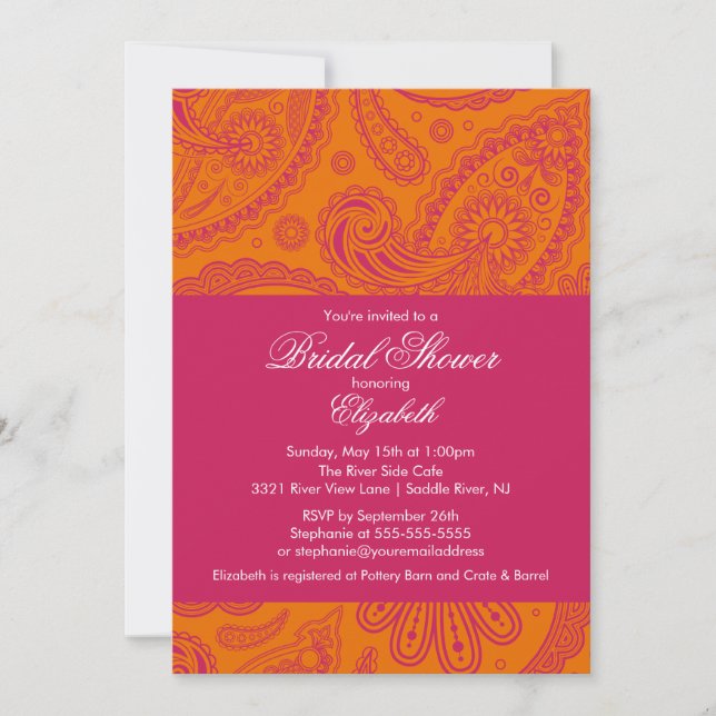 Invitation à la douche nuptiale de Paisley Orange  (Devant)