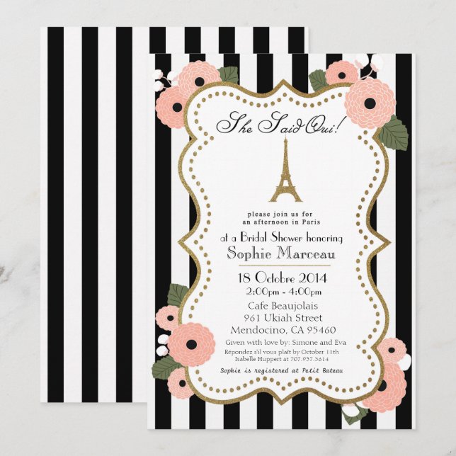 Invitation à la douche nuptiale de Paris (Devant / Derrière)