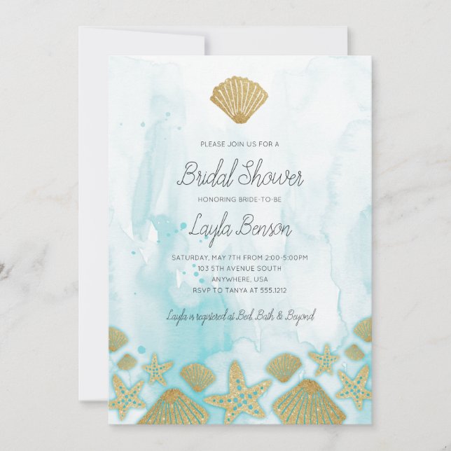 Invitation à la douche nuptiale de plage (Devant)